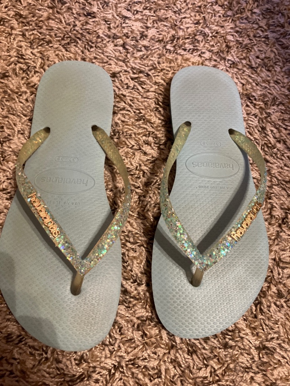 Teal/Baby-Blue Glitter Flip Flops